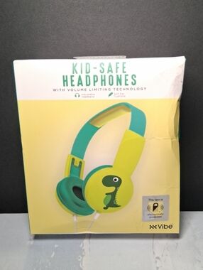vibe kids headphones with volume limiting technology NEW  green/yellow dinosaur